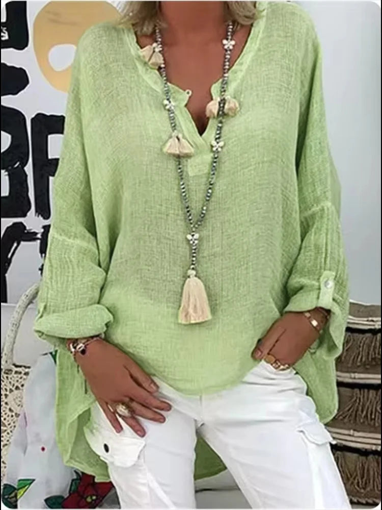 Stylish lightweight oversized blouse for women. A comfortable and elegant summer top or spring fashion piece.