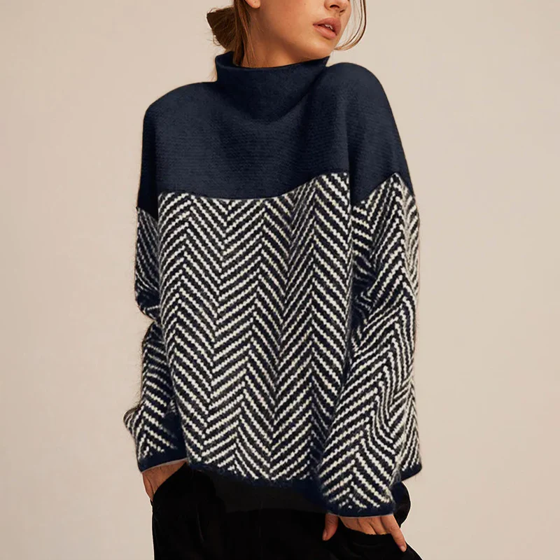 Cozy and warm women's chevron turtleneck sweater, a must-have for chic winter style.