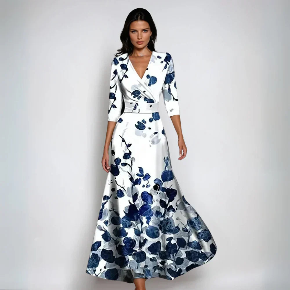 Vibrant floral print maxi wrap dress for women, a stylish and comfortable choice for casual or elegant occasions.
