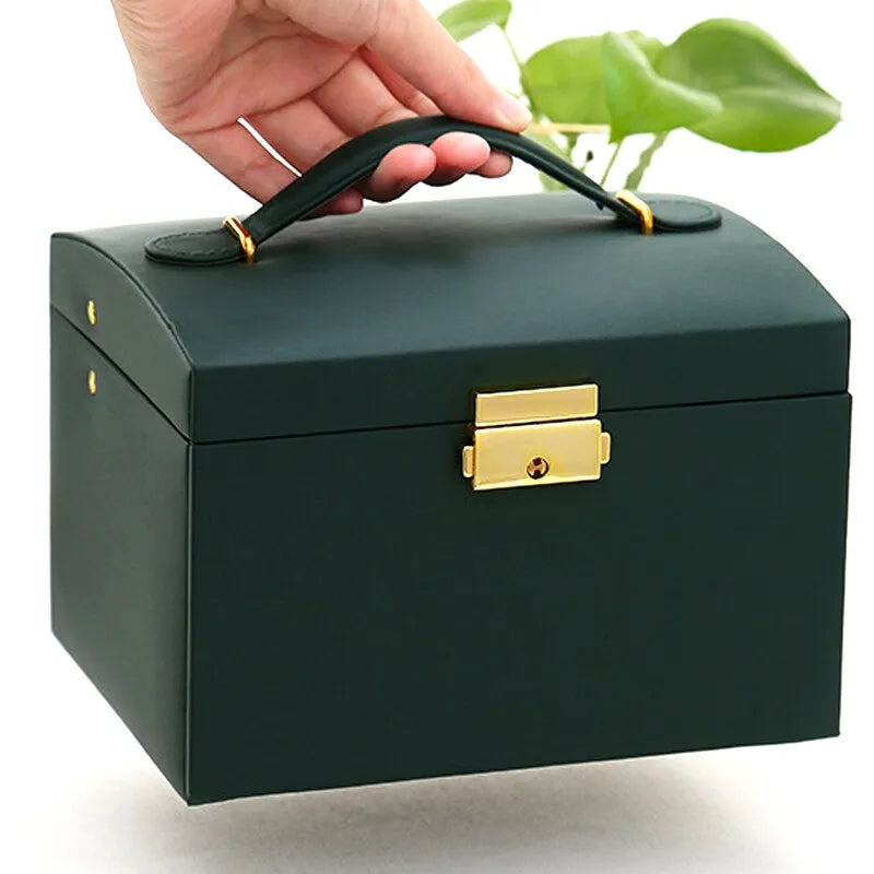 Organized storage for women's jewelry. Stylish 3-layer leather box keeps necklaces, rings & watches tidy & protected.