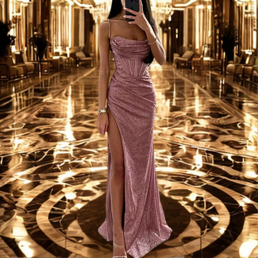 Aurora evening gown: A sophisticated satin maxi dress with sweetheart neckline