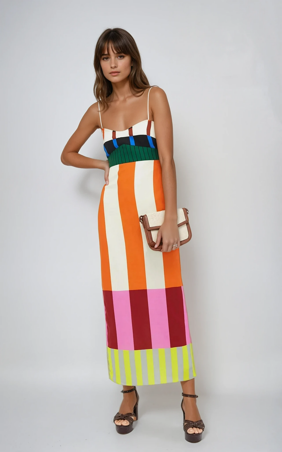 Women's Bengal Multi Paloma maxi dress with bold stripes and empire waist