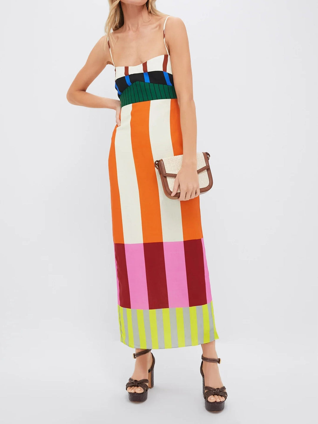 Colorful striped summer maxi dress for women, ideal for vacations