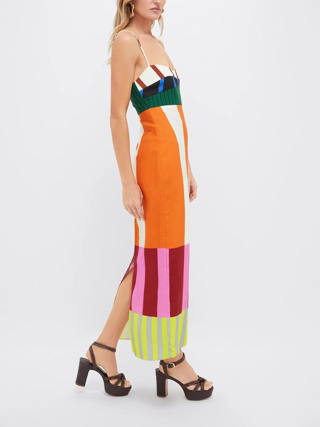 Casual women's fashion: striped summer maxi dress with flattering empire cut