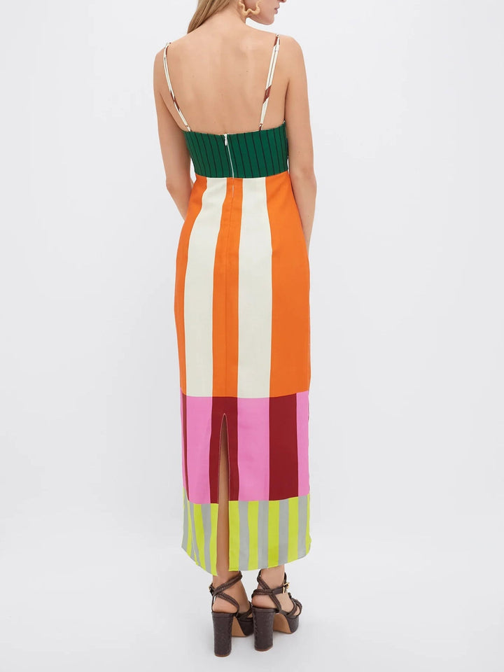 Boho chic Bengal Multi Paloma striped maxi dress, perfect for summer outings