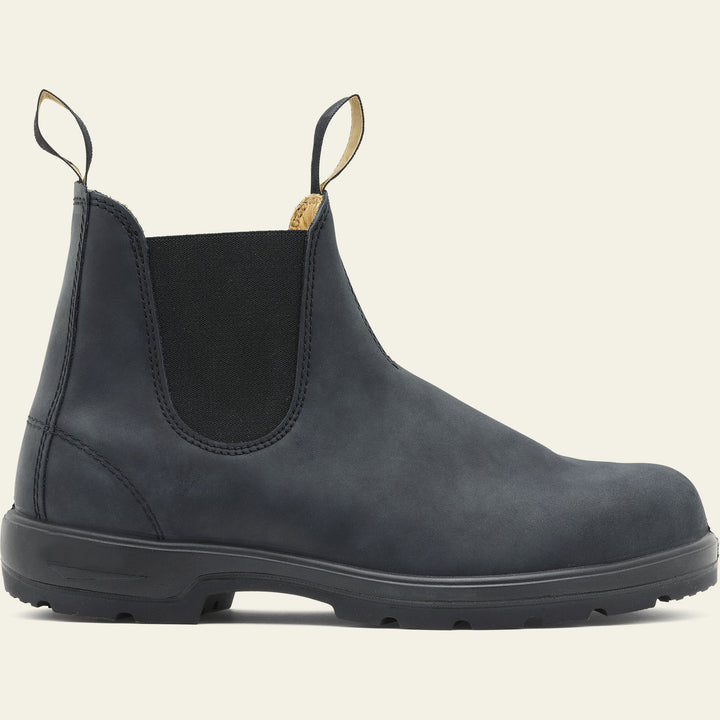 Close-up of the sturdy sole on women's Chelsea work boots, showing grip pattern