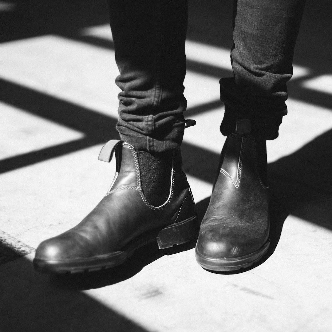 Women's slip-on work boots in Chelsea style with reliable grip sole