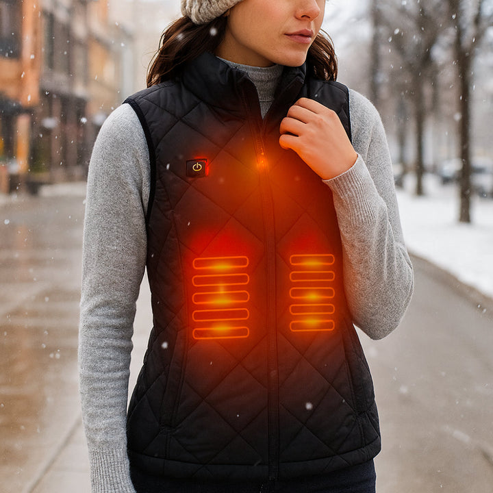 Women's black heated vest for outdoor winter warmth
