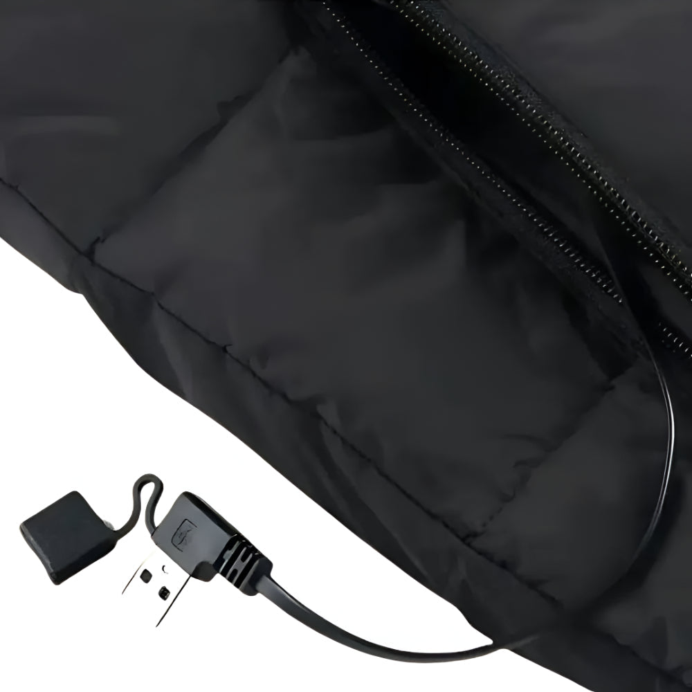 Black heated vest for women, designed for comfort and warmth outdoors