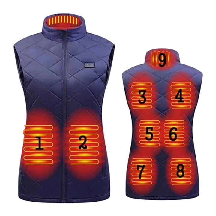 Women's USB heated vest in black, perfect for winter adventures