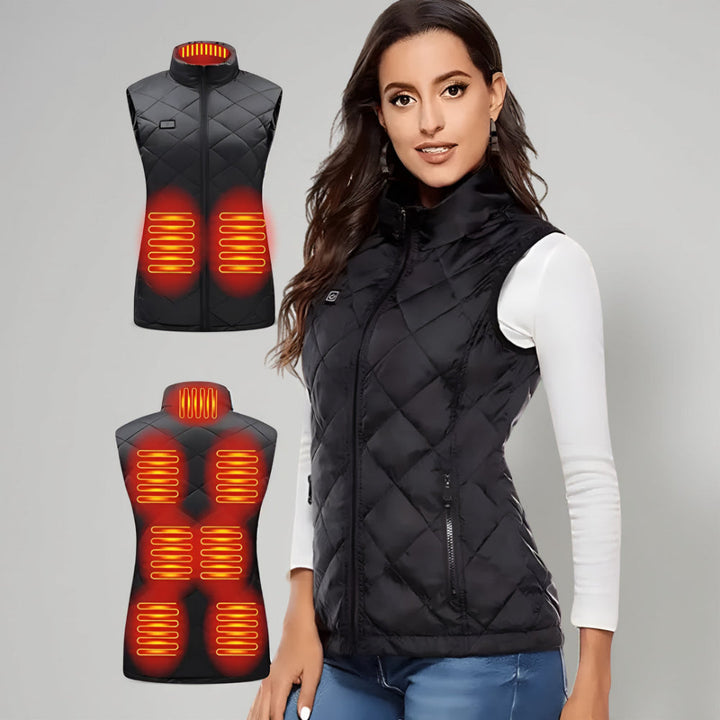 Close-up of electric heating elements in a women's winter vest