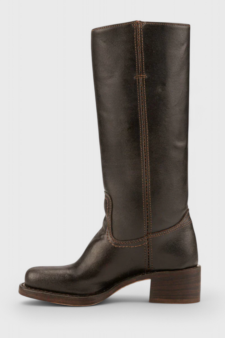 Elegant knee high boots for women, showcasing a sophisticated stacked heel.