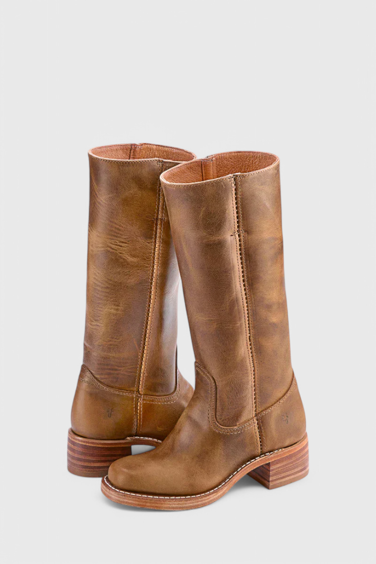 Fashion-forward women's knee high boots with an eye-catching stacked heel.
