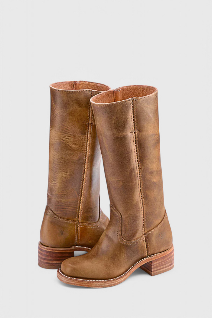 Fashion-forward women's knee high boots with an eye-catching stacked heel.