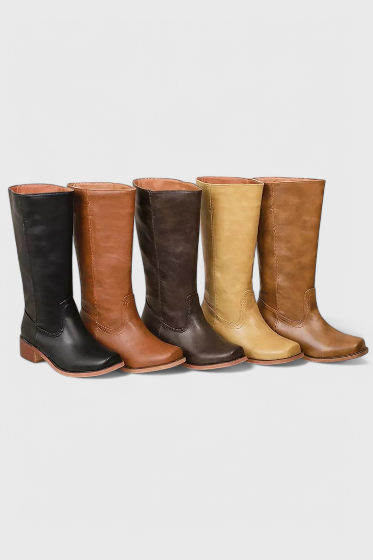 Classic women's knee high boots with a timeless stacked heel for effortless style.