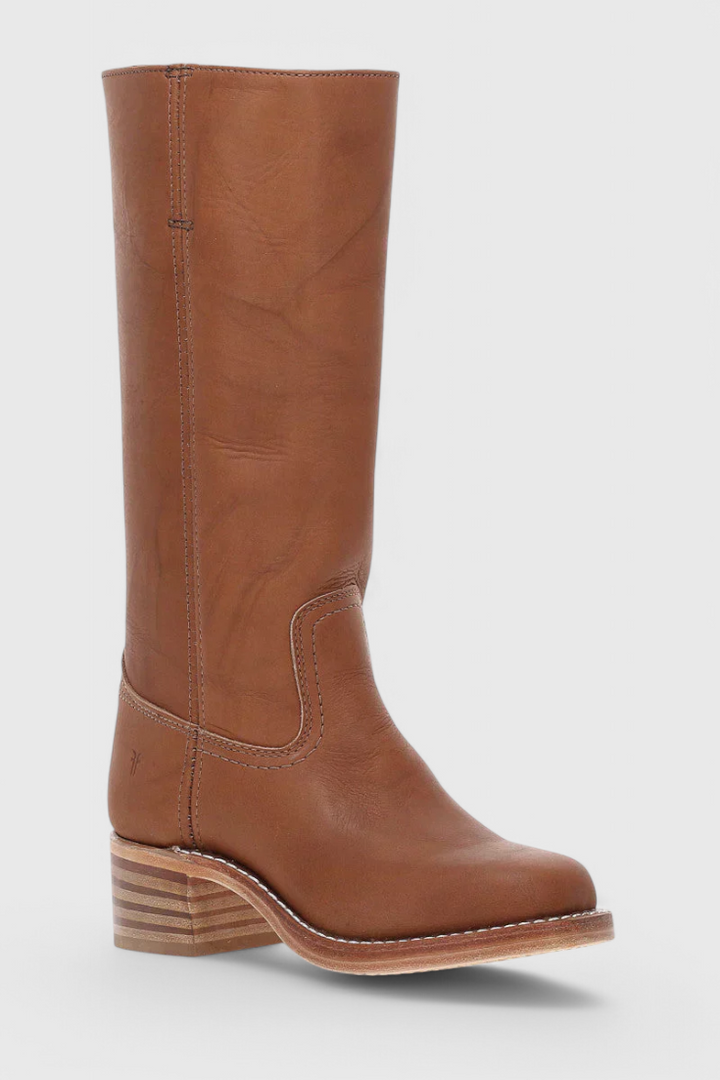 Versatile women's pull-on knee high boots with a chic stacked heel, ideal for any season.