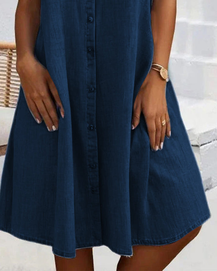 Women's casual button-front A-line midi blouse dress, ideal for comfortable and stylish everyday wear.