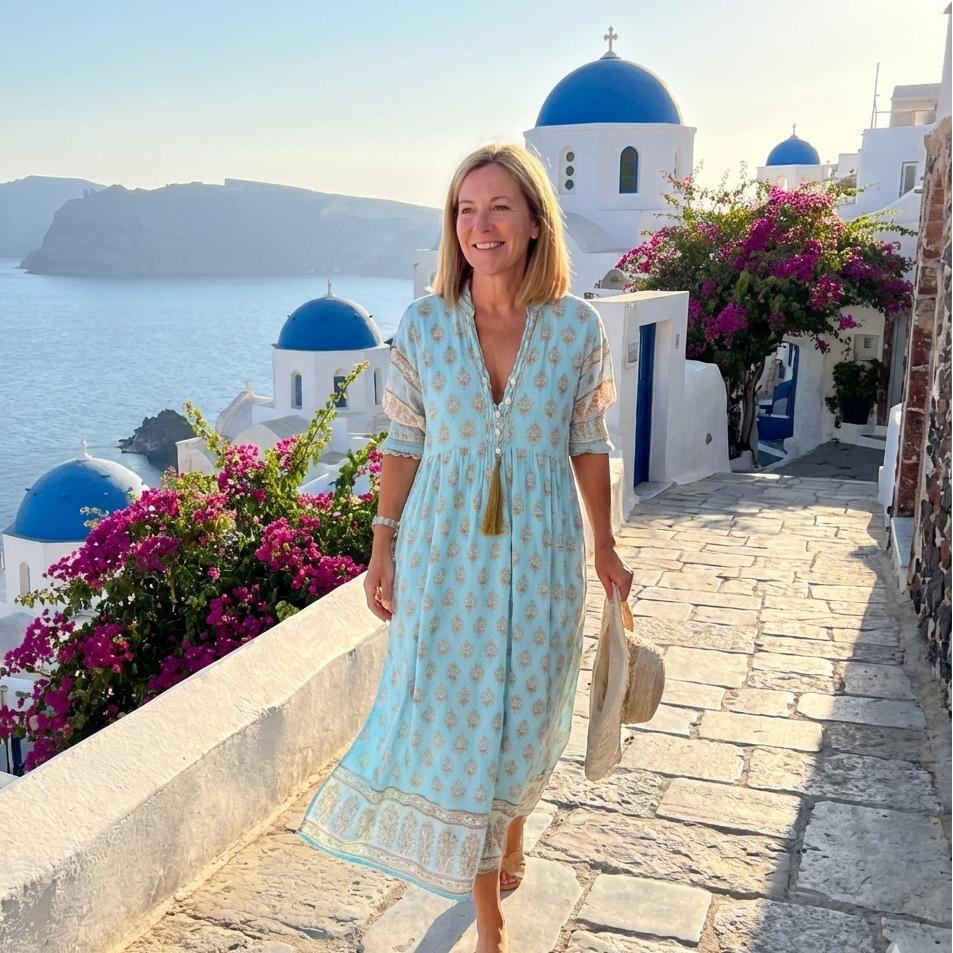 Women's boho beach midi dress with pockets in summer style