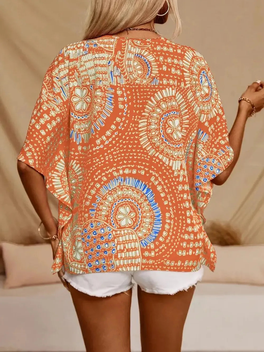 Bohemian style printed v-neck blouse, lightweight and stylish