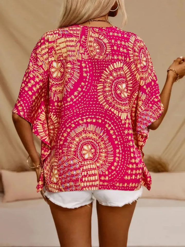 Casual women's fashion: colorful boho printed v-neck blouse