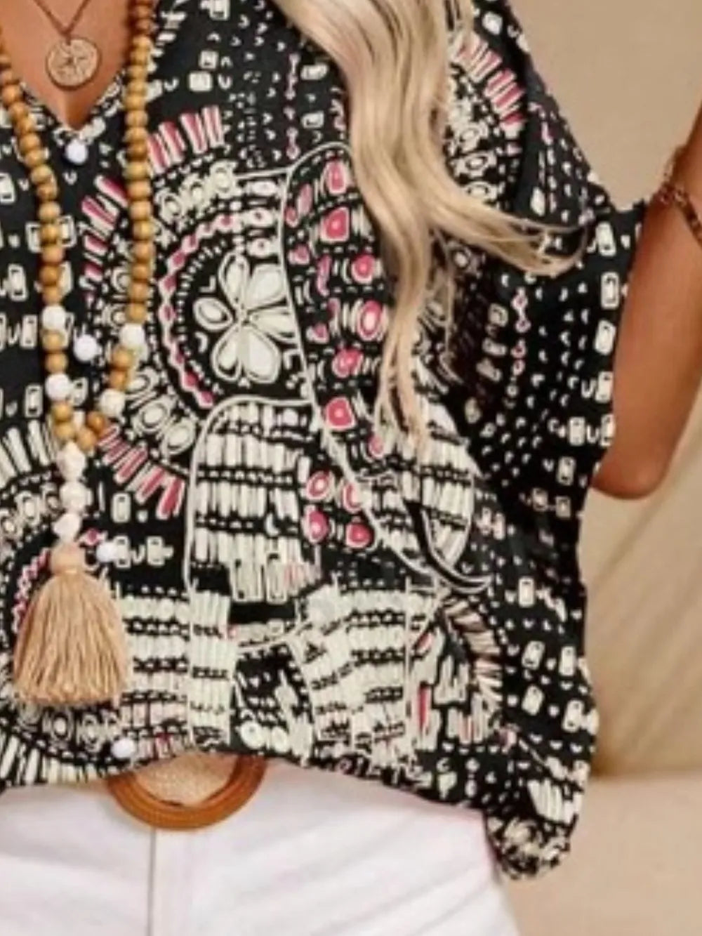 Summer fashion essential: stylish boho printed v-neck blouse