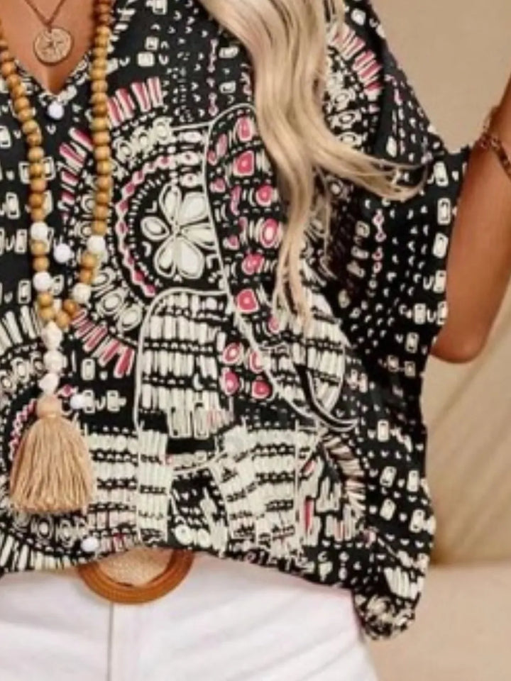 Summer fashion essential: stylish boho printed v-neck blouse