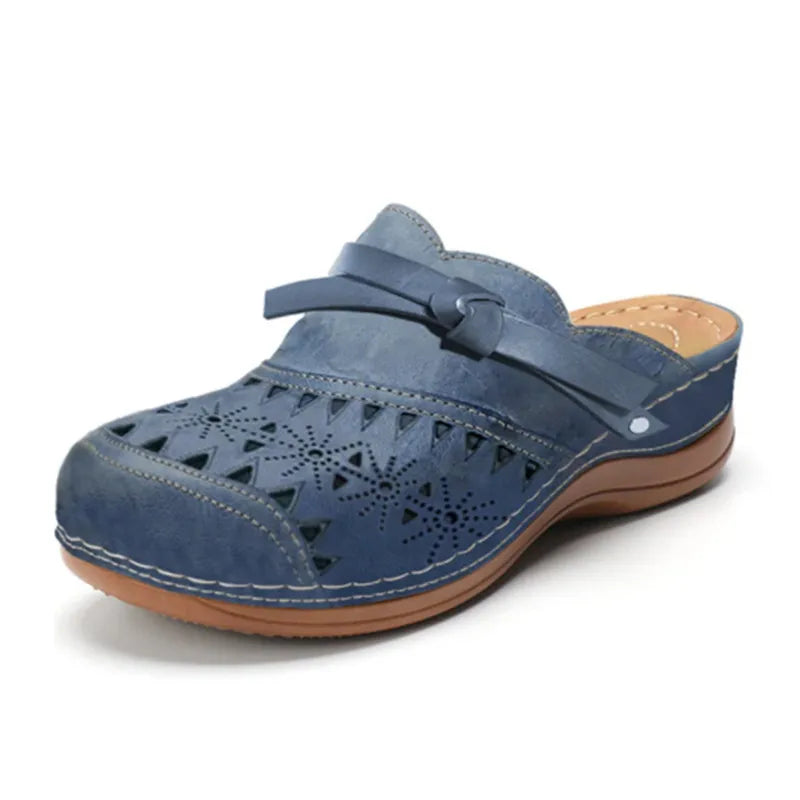 Women's stylish slip-on clogs with bow accent & cutout design, perfect for comfortable summer casual wear.
