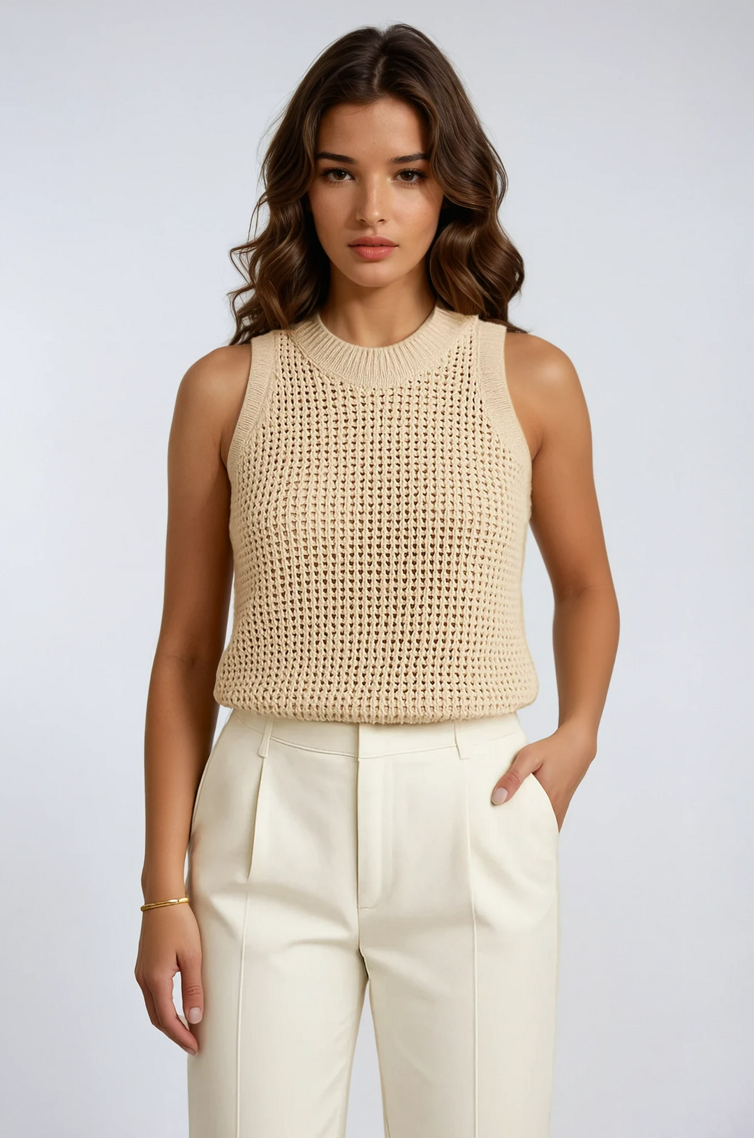 Women's Breezy Hollow Tank Top, sleeveless & lightweight for summer. Chic casual fashion, perfect for beach days.