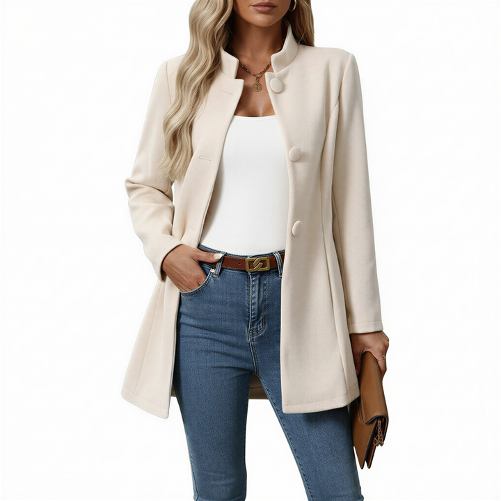 Stylish women's casual A-line coat with button-down front & stand collar. Ideal long sleeve jacket for fall fashion.