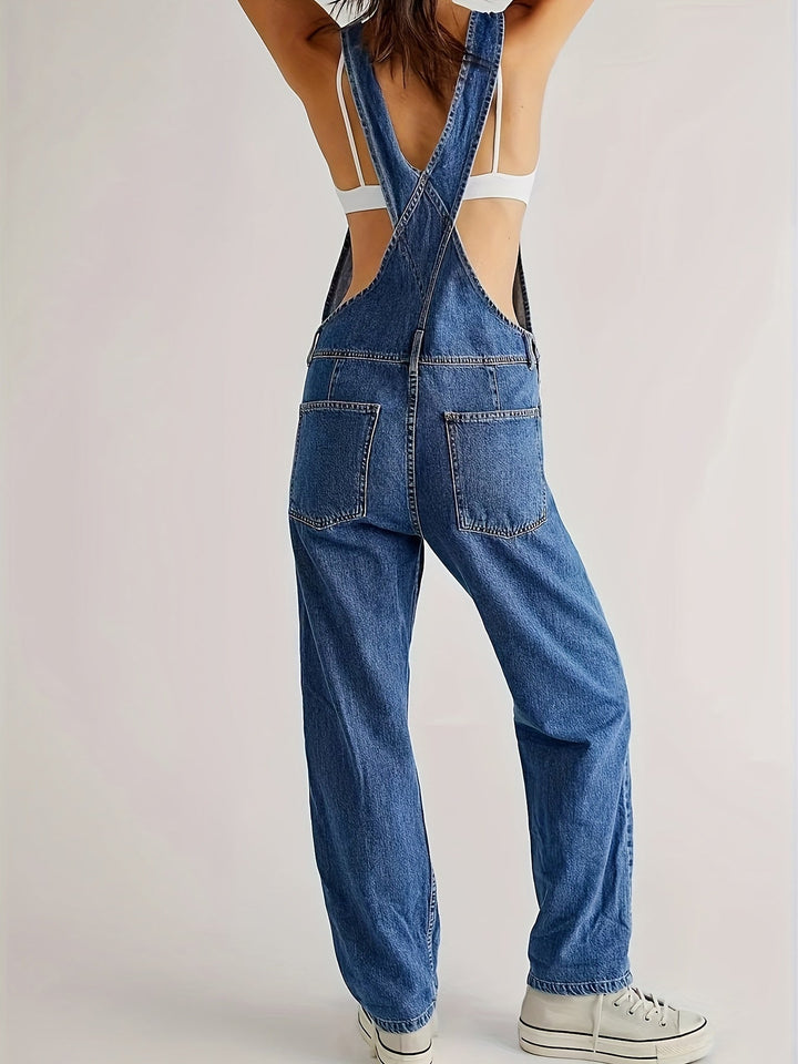 Women's denim jumpsuit featuring a relaxed fit and functional pockets for daily wear.