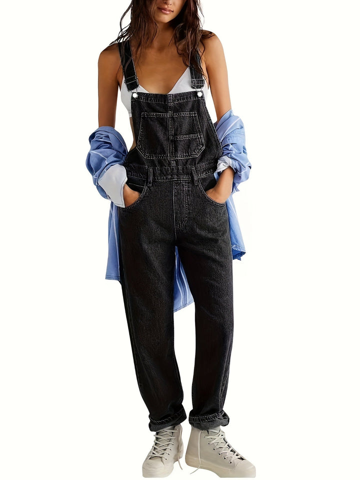 Versatile women's denim jumpsuit, easy-to-wear casual overall for spring/summer everyday style.