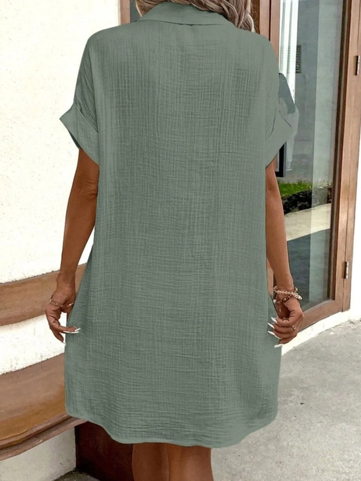 The ease of a shirt dress combined with the fun of a mini length