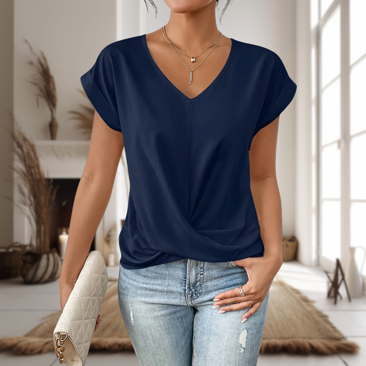 Casual women's short sleeve t-shirt featuring a sweetheart neck & comfortable, flattering fit. Perfect basic chic.