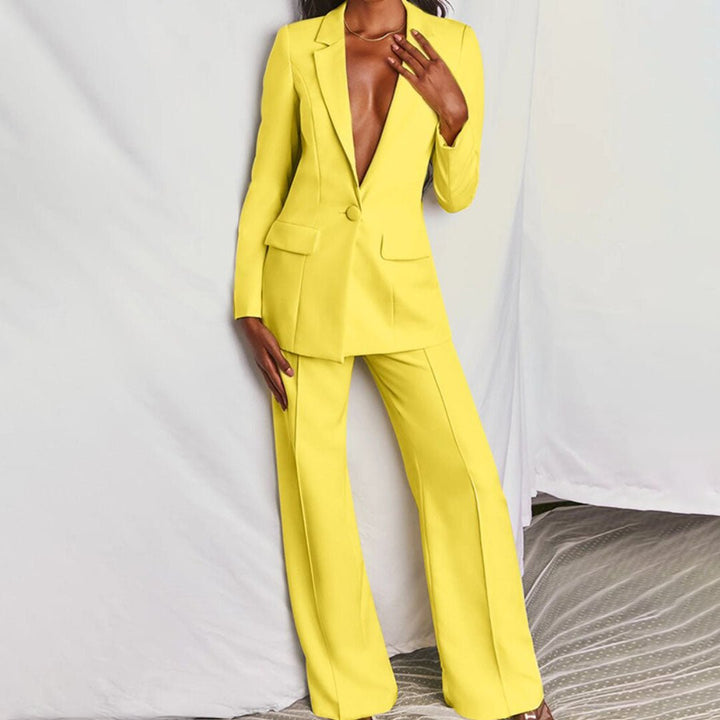 Women's chic tailored blazer & trousers suit set, perfect for professional office wear.