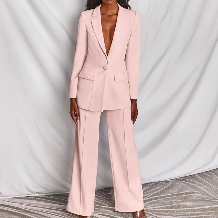 Women's business elegant suit set, featuring a structured tailored blazer & stylish trousers.