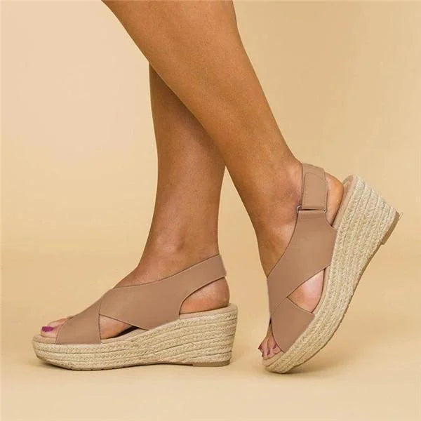 Women's Clara orthopedic wedge espadrilles in beige, offering all-day comfort and support.