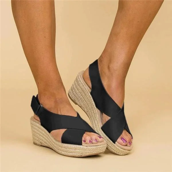 Side view of women's Clara orthopedic espadrilles, highlighting the supportive wedge sole.