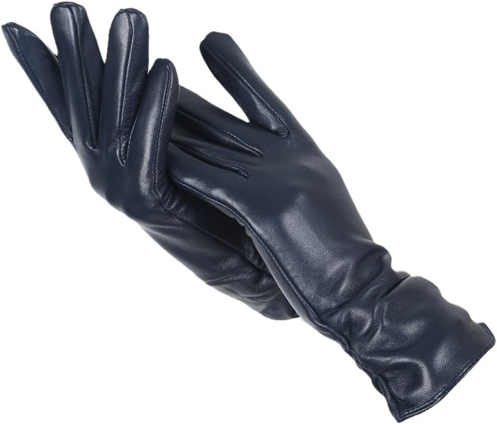 Women's classic black leather gloves for stylish winter warmth.
