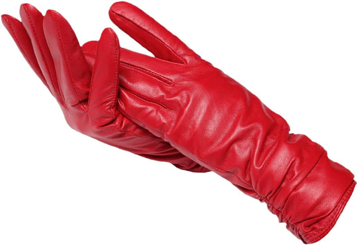 Close-up of Nicole leather gloves, showing fine stitching and soft texture.