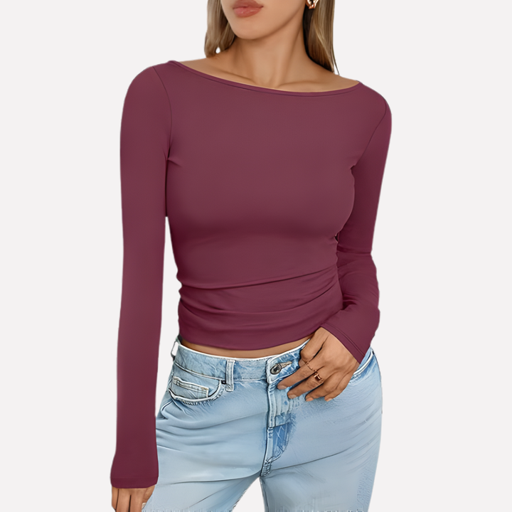 New arrival: Women's fitted boat neck long sleeve top, a classic casual everyday staple. Comfortable and versatile.