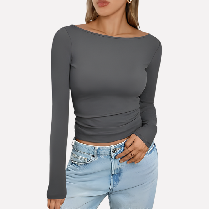 Stylish women's long sleeve boat neck top, a fitted classic for your casual and everyday wardrobe. Comfortable.
