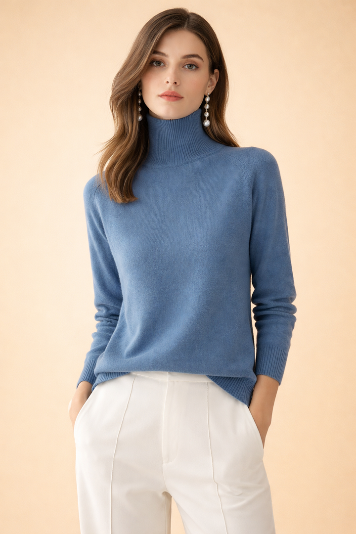 A stylish women's fashion essential: the classic turtleneck sweater.