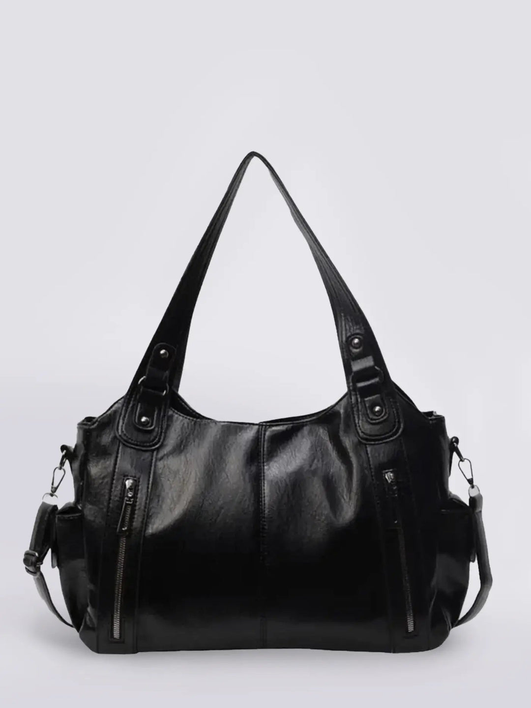 Women's classic dark brown genuine leather shoulder bag with multiple pockets