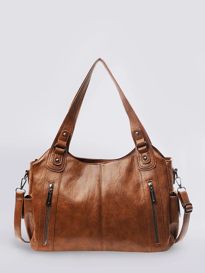 Spacious women's multi-pocket leather shoulder bag, perfect for the modern woman