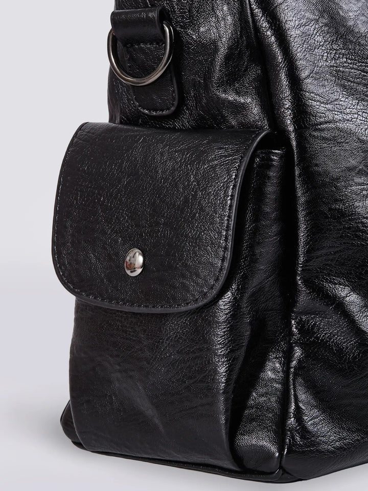 Durable dark brown leather work bag with convenient multi-pocket design