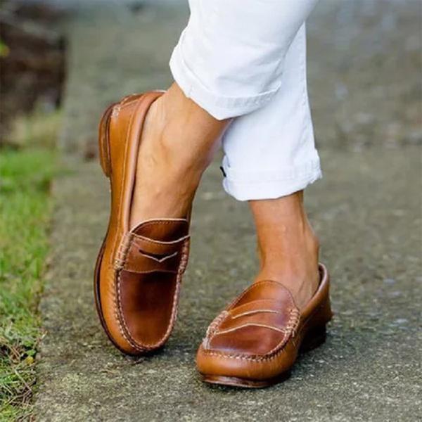 Women's classic flat slip-on loafers, versatile work & casual shoes.
