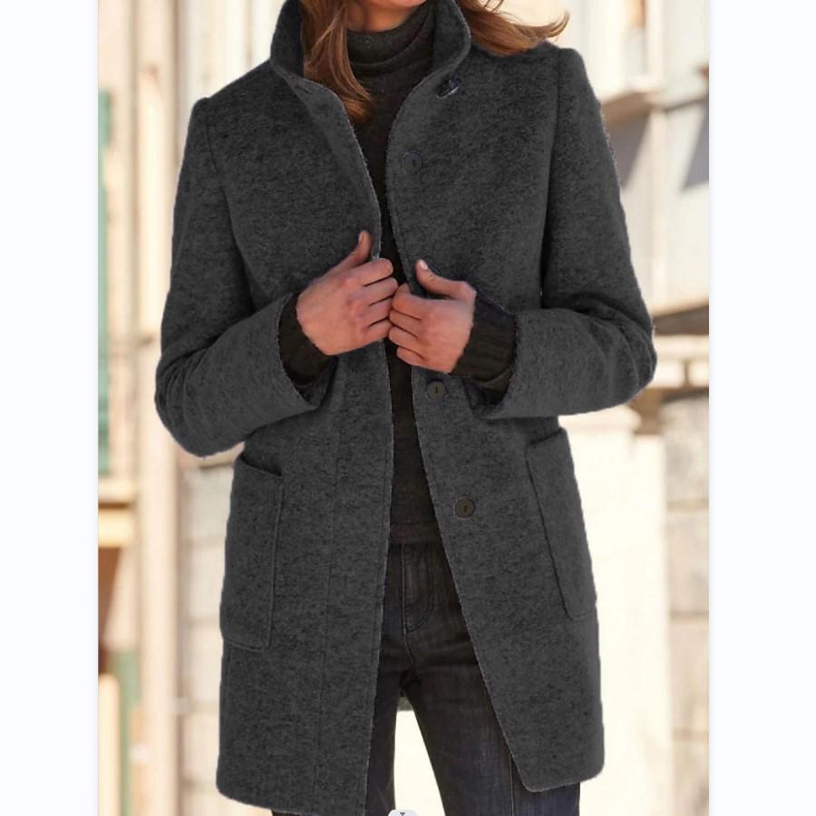 Timeless elegance: women's retro wool coat in light grey and dark blue