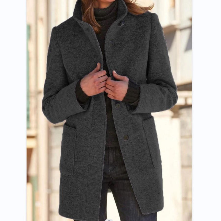 Timeless elegance: women's retro wool coat in light grey and dark blue