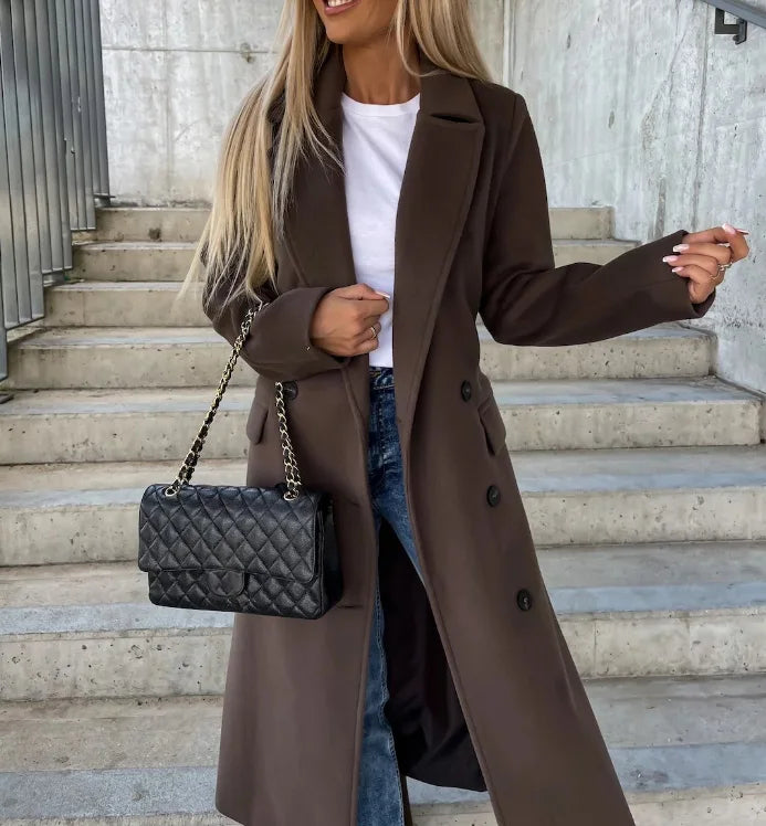 Women's classic long sleeve trench coat, an elegant and timeless outerwear piece for versatile winter fashion.