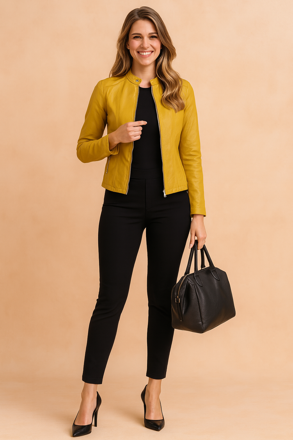 Detail shot of the button closure on the women's classic elegant jacket.